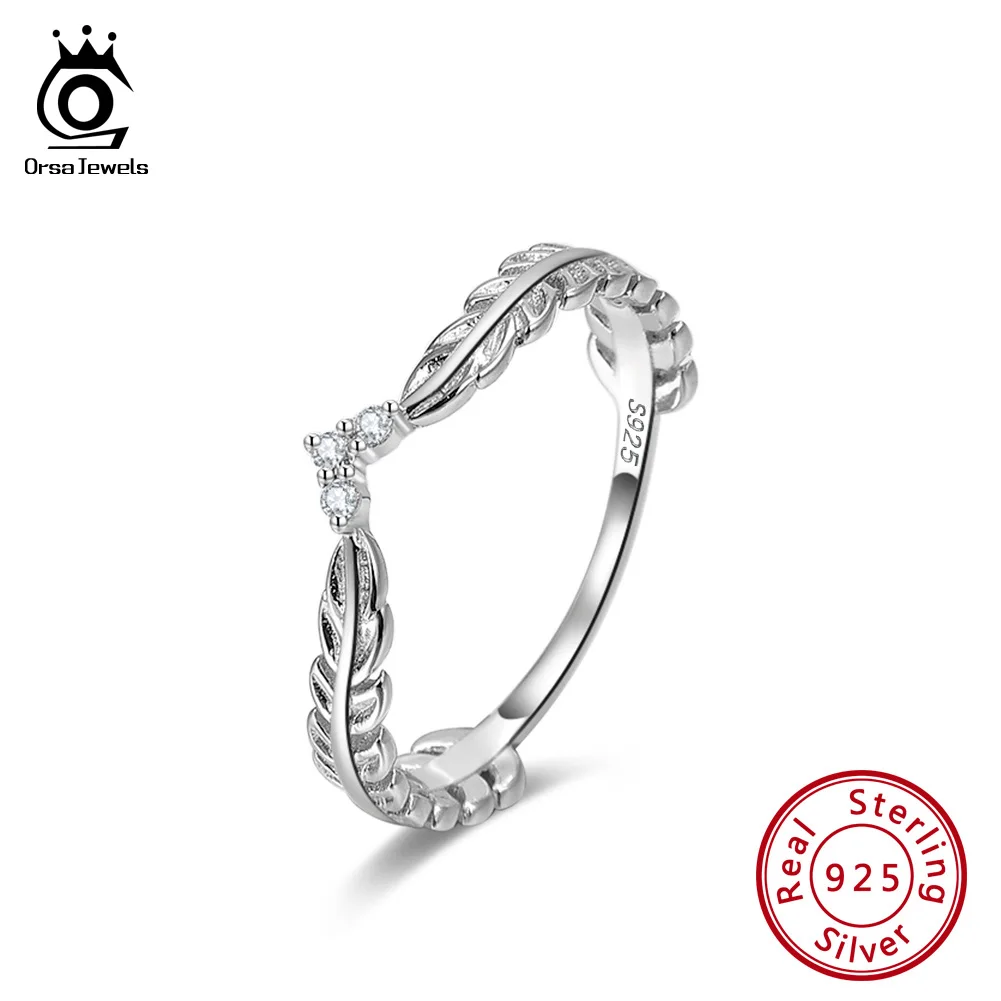 

ORSA JEWELS Vintage Design 925 Sterling Silver Feather Rings for Women Sterling-silver-jewelry Wedding Jewelry Gift SR121