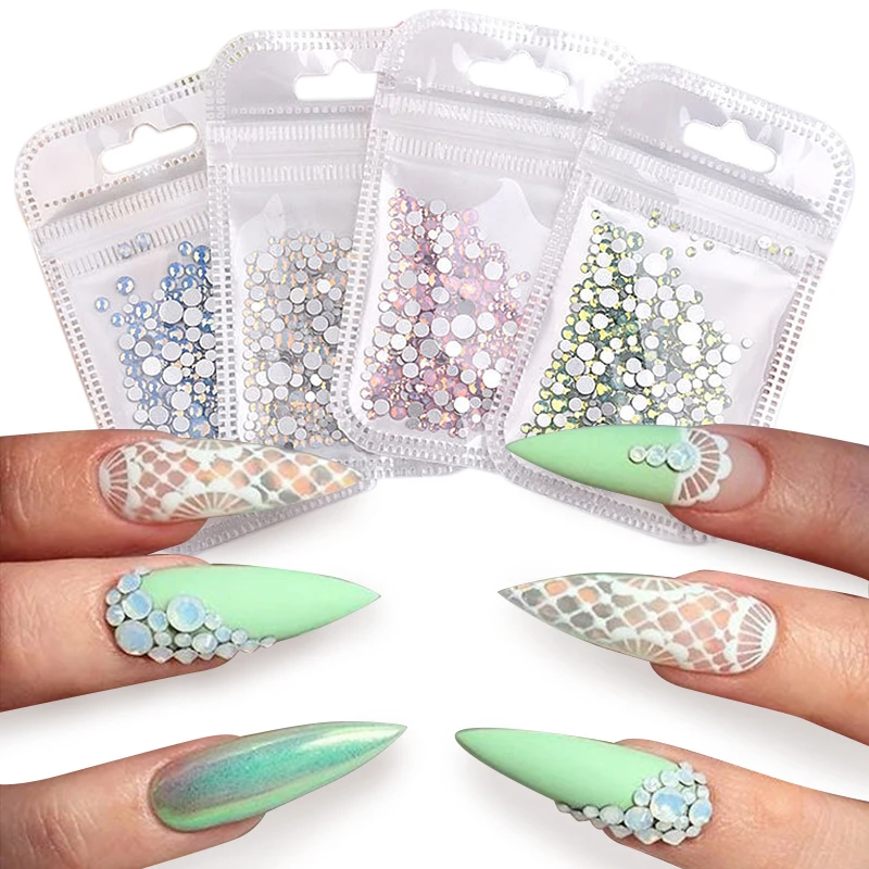 1 сумка зеленого розового белого и синего цвета опал 3D кристаллы ногтей Стразы