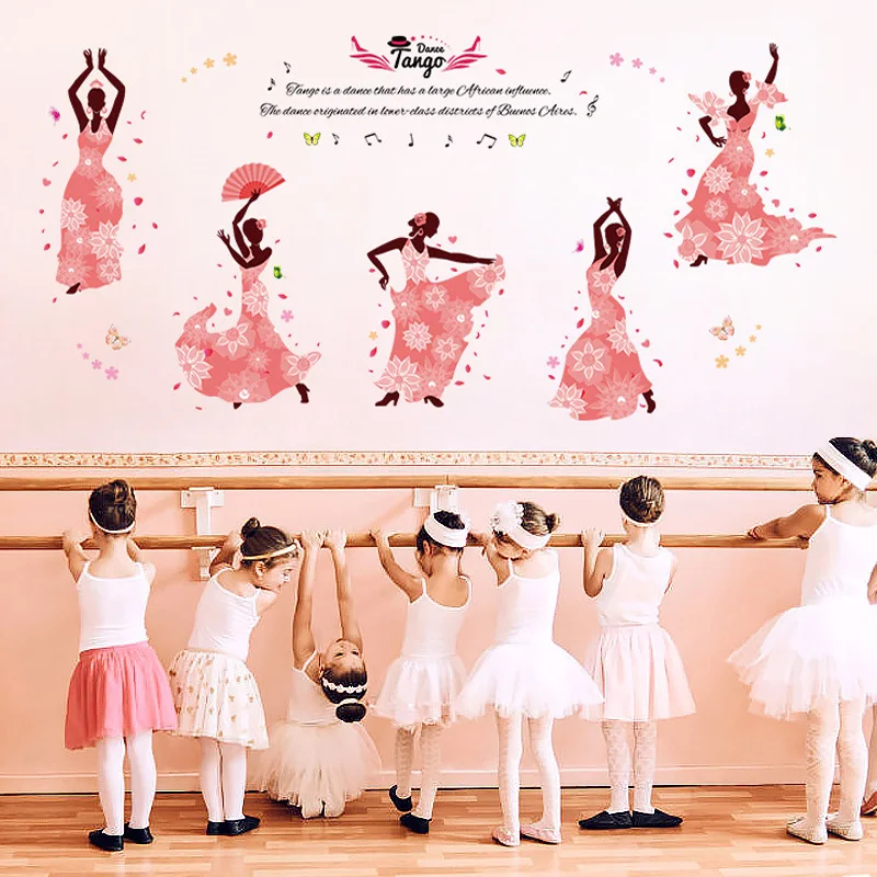 

Pretty Dancing girls wall stickers PVC material removable wall decals for dance room girls room fashion decoration murals
