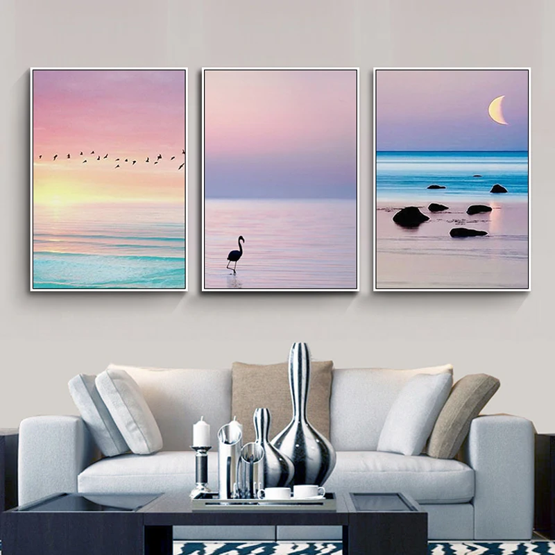 

Beautiful Sunrise Sunset Seascape Canvas Painting Posters and Prints Scandinavia Wall for Living Room Home Decor Art Pictures
