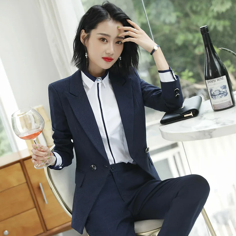 

Women's Formal Pant Suits for Business Women Work Wear Blazer Vest Shirt Pants Skirt Set Office Ladies Striped Trouser Suit