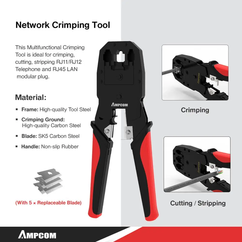 network tool kit ampcom 12 in 1 professional portable ethernet computer maintenance lan cable tester crimper cutter repair set free global shipping