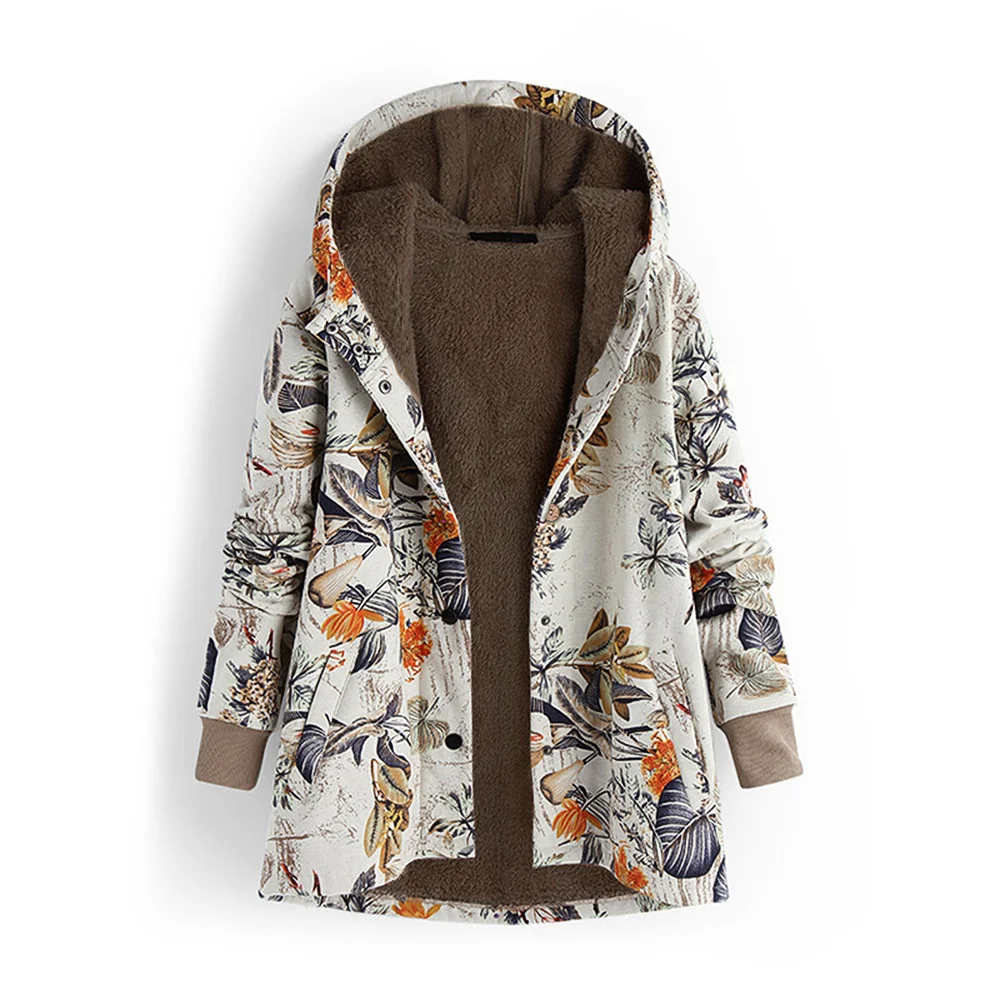 

New Women's Winter Jacket Fashion Printing Plush Single-breasted Women's Jacket Simple Abrigos Mujer Invierno 2021 Qm*