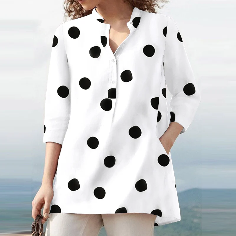 

ZANZEA Autumn Tunic Tops Casual Blouse Women 3/4 Sleeve Buttons Shirt Loose Printed Polka Dots Blusas Chemise Mujer Oversized