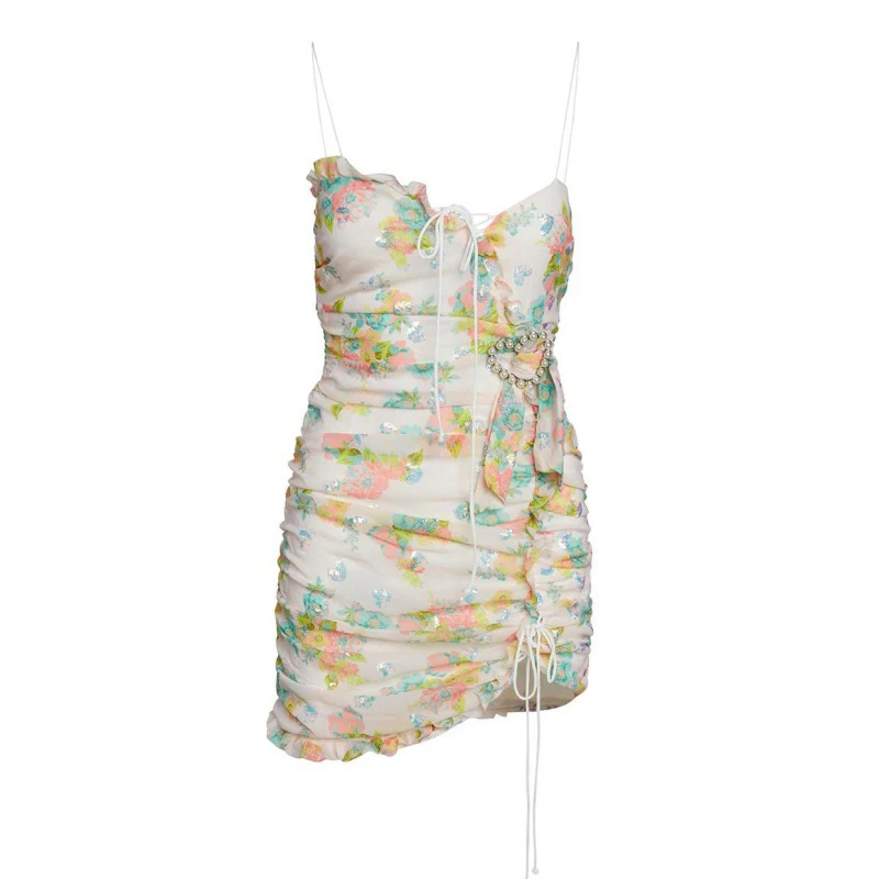 

VGH Sexy Hem Asymmetrical Dress For Women Strapless Off Shoulder Backless Ruffle Print Mini Dresses Female 2020 Fashion New