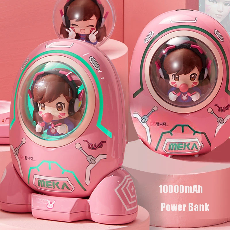 Buy 10000mAh زبدة القط D.VA الميكانيكية قوة البنك عاصفة ثلجية حقيقية Overwatch الطرفية سريع المحمولة الوردي قوة البنك آيفون شاومي