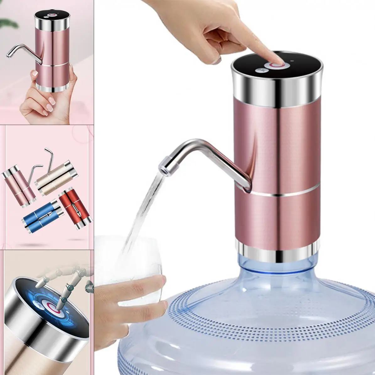 

Two Kinds Double Pump Touch-tone Rechargeable Wireless Electric Water Pump with USB Cable for 4.5L - 18.9L Barrelled Water