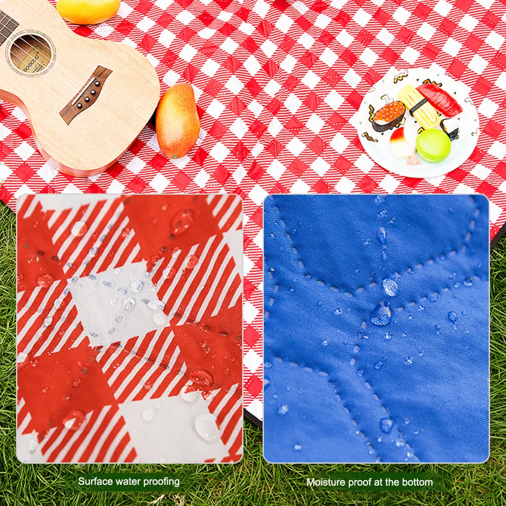 

Red White Plaid Outdoor Foldable Waterproof Picnic Mat Fashion Thicken Pad Breathable Soft Portable Camping Travel Beach Blanket