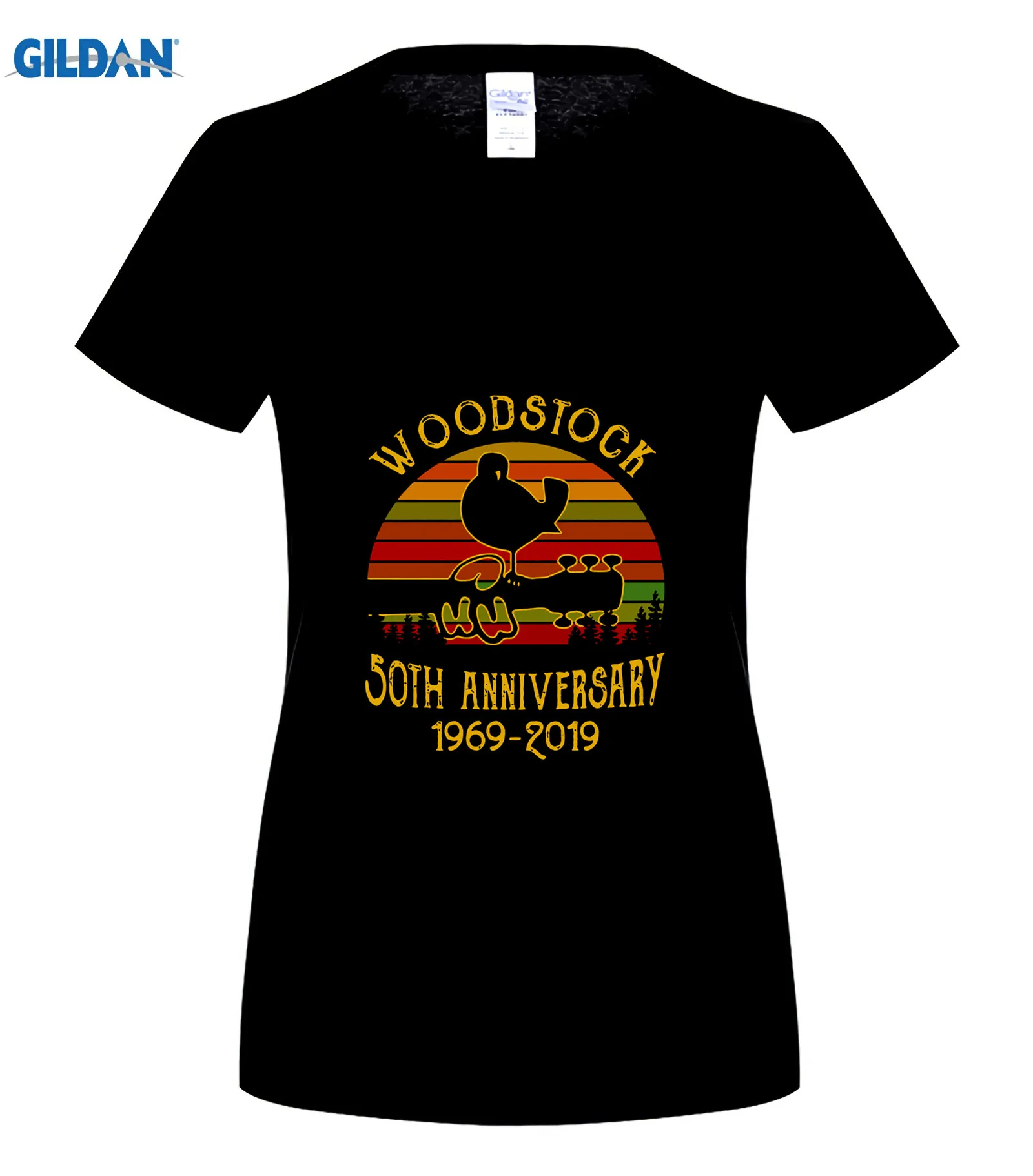 Костюмы вкрадчивый Woodstock 50th Юбилей 1969 летние Для Мужчин's короткий рукав Футболка Забавные футболки для девочек хлопковые топы, футболка - Цвет: women black