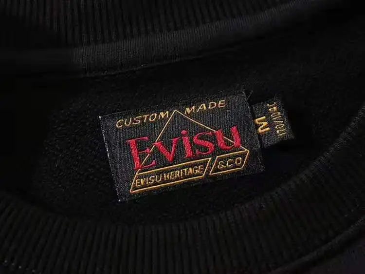 Аутентичный осенне-зимний мужской Повседневный свитер Evisu теплый дышащий Модный хлопковый черный с длинными рукавами для мужчин и женщин одежда для влюбленных