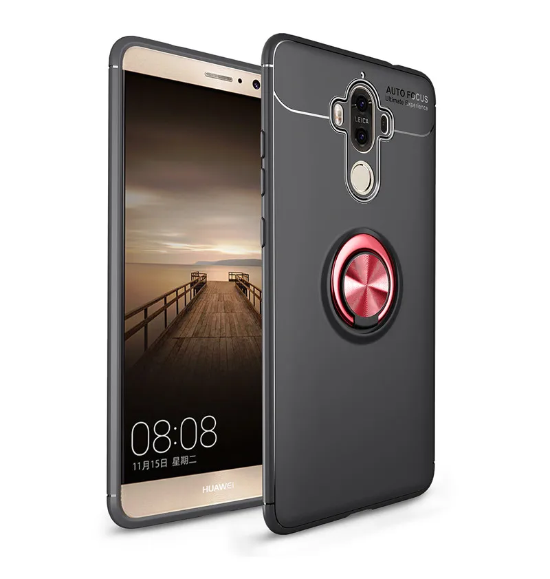 RedBlack Чехол для телефона s для huawei mate 9 Pro, чехол для huawei mate 9, чехол с магнитным кольцом, автомобильный держатель, силиконовый чехол из ТПУ для Huwei mate 9 - Цвет: RedBlack