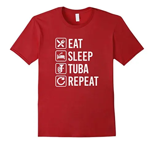 Tuba Eat Sleep Repeat T-Shirt Mens 100% Cotton Short Sleeve Print Cool Funny T Shirt Men High Quality | Мужская одежда