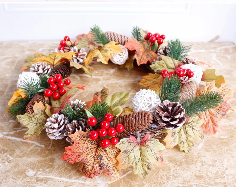 Урожай 2019 домашний декор сосновый конус кленовые листья венка дверь деревенская