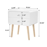 Nightstand Round Corner Cabinet Bedside with 2 Drawers Suitable for Bedroom/Living Room/Side Table (White)