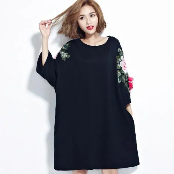 Женская летняя футболка размера плюс женская из хлопка с принтом роз и круглым