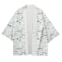 men and women japanese kimono traditional art shark pattern casual loose thin jacket asian kimono cardigan