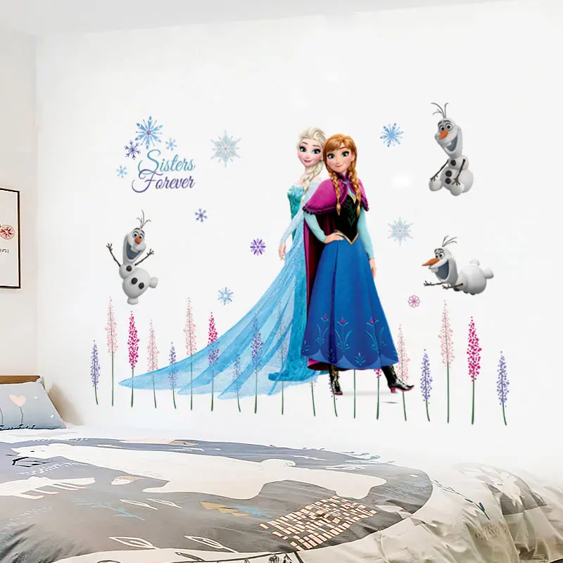 Disney Frozen Princess 45*60cm Wall Stickers Home Decor Living Room Cartoon Elsa Anna Wall Decals Diy Pvc Mural Art