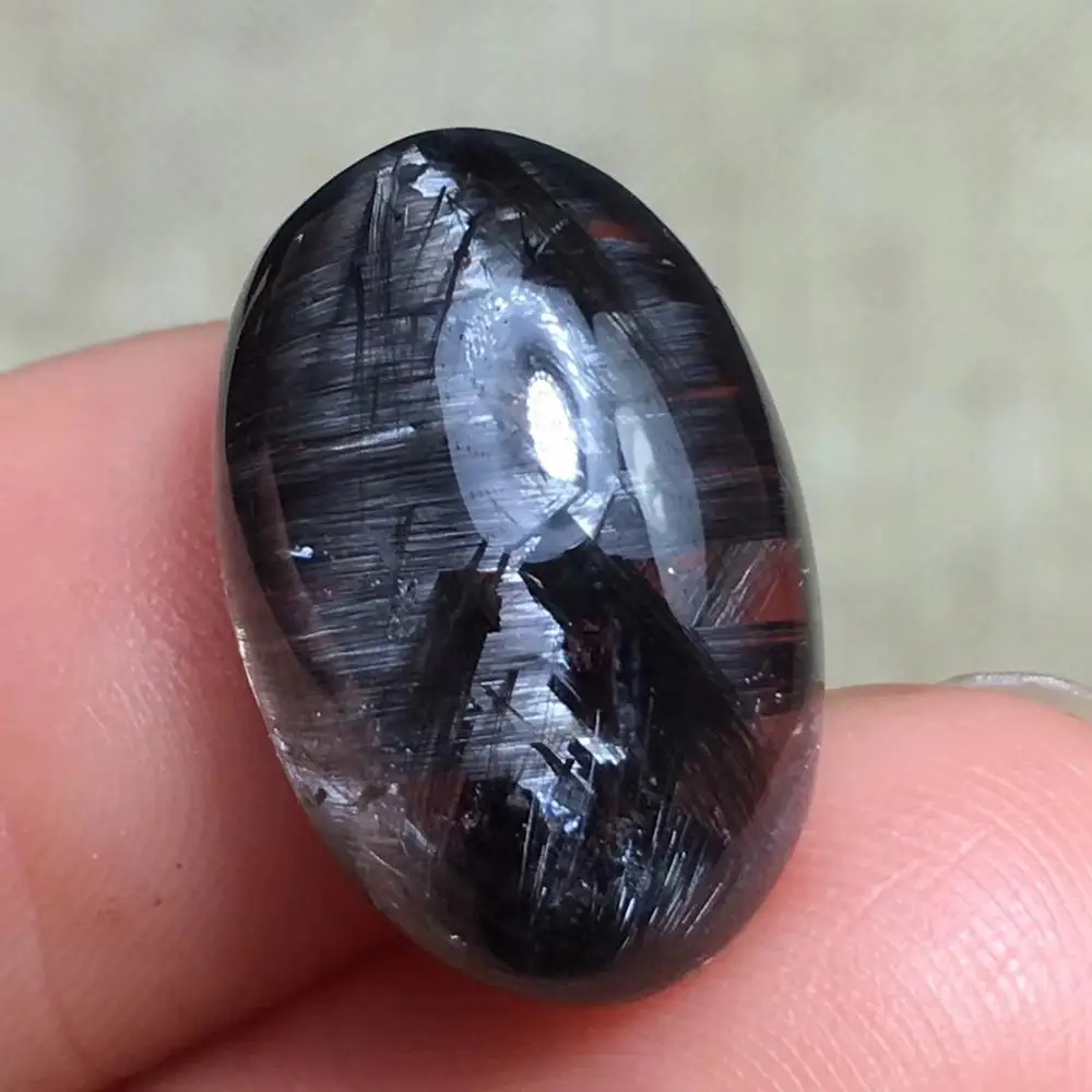 Кабошон с рутилированным кварцем из натурального брукита Платинового серебра