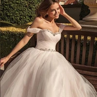 2022 off the shoulder wedding dresses bridal gown bling beads belt tulle saudi arabric robe de soiree celebrity vestidos fiesta