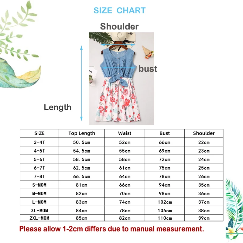 

Family Clothing Sets 2021 New Denim Big Flower Dress Parent Child Mother Daughter Outfit Girls Casual Short Dresses Beach Wear