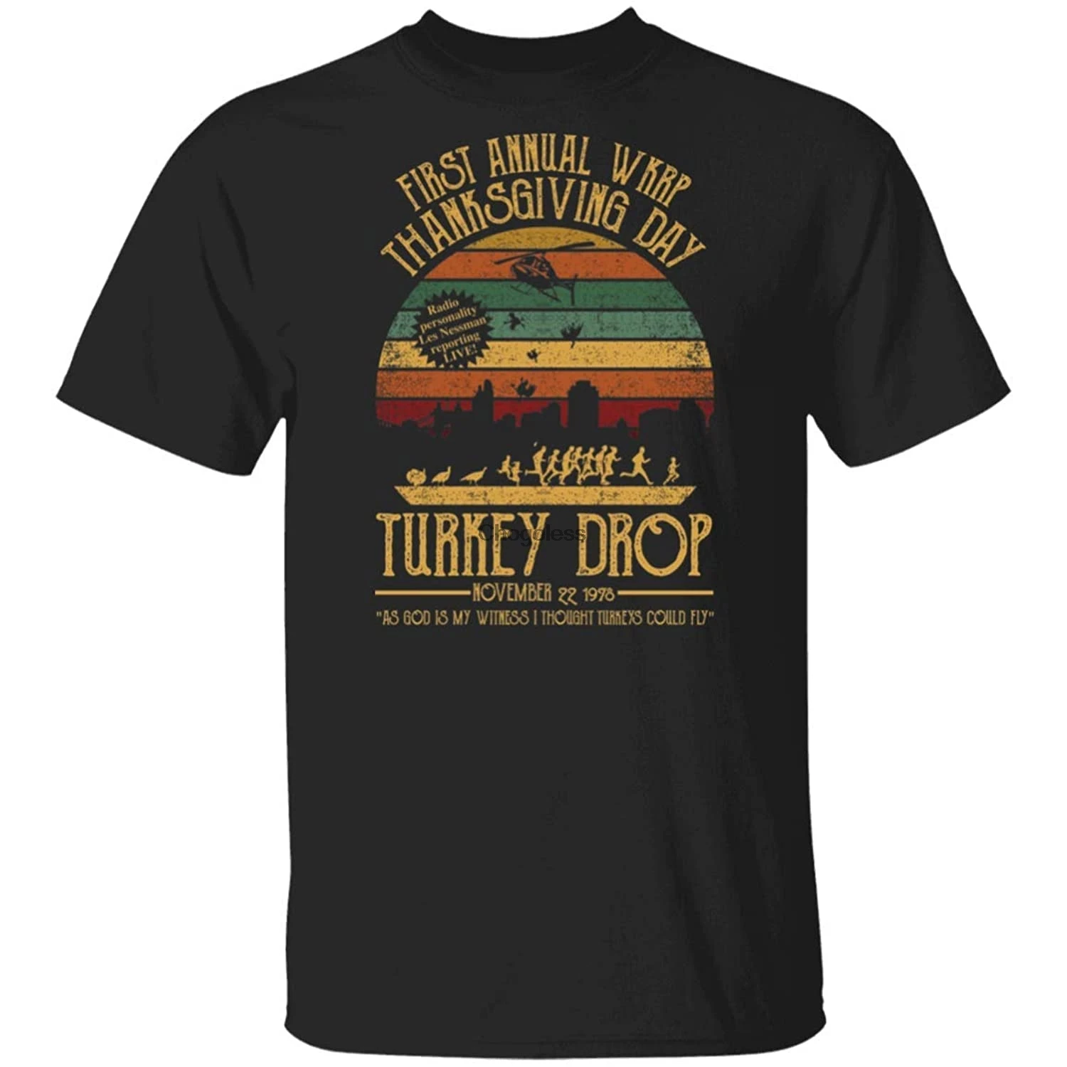 

First Annual WKRP Thanksgiving Day Turkey Drop T-Shirt WKRP Turkey Drop T-Shirt Les Nessman T-Shirt