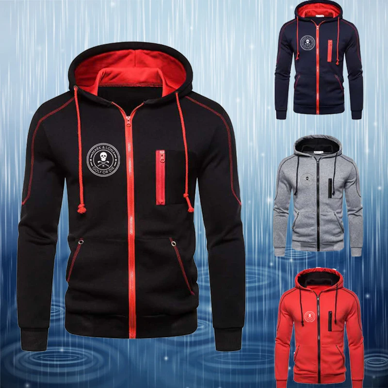 

Мужской свитер с принтом черепа, однотонный вертикальный ветрозащитный Повседневный свитер на молнии, Осень-зима 2021