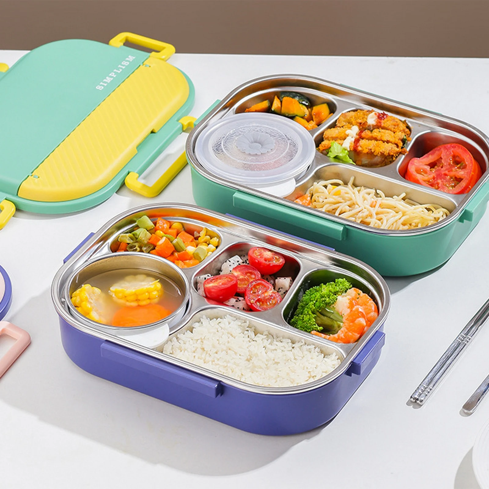 Портативный детский Ланч-бокс с отсеком контейнер из нержавеющей стали 18/8 для