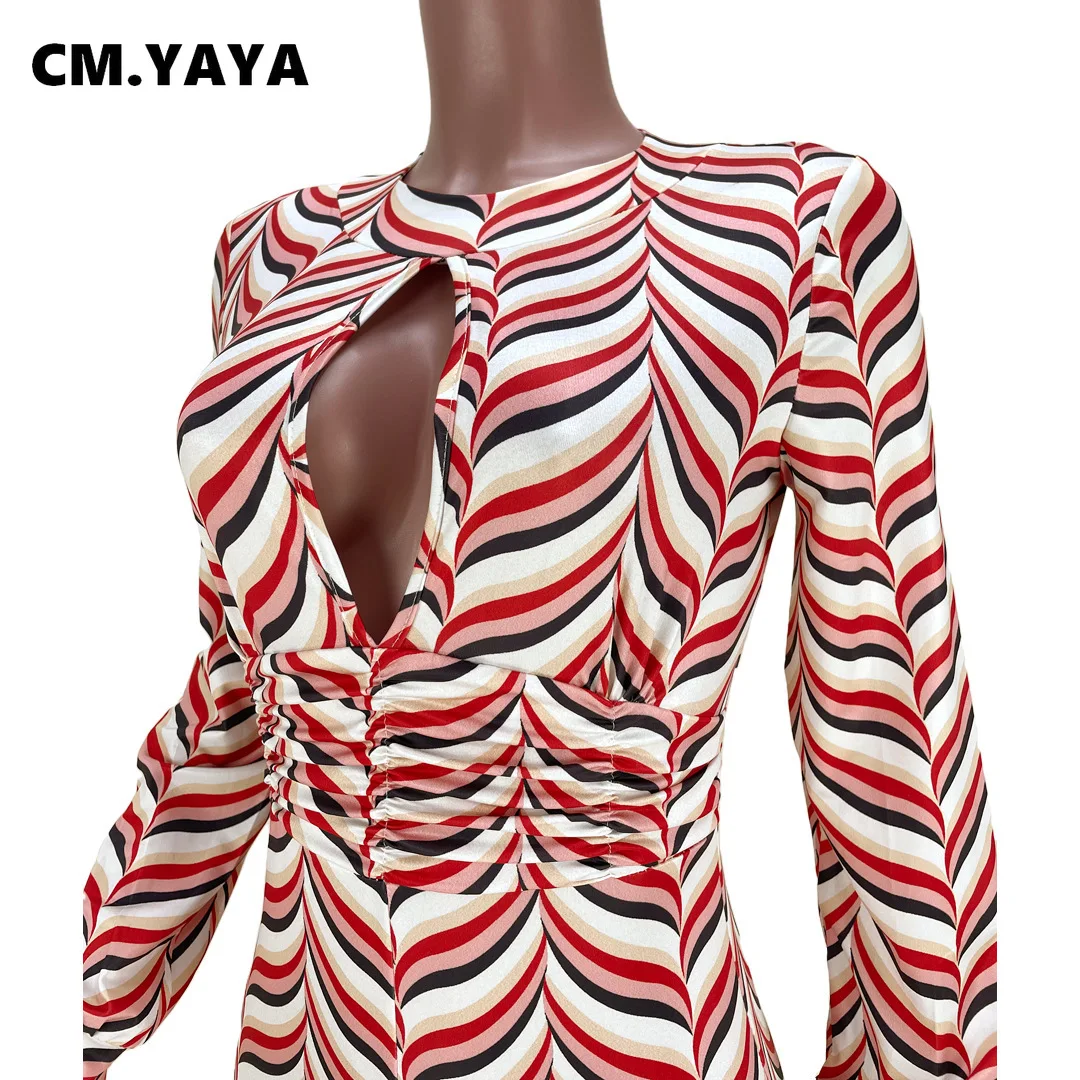 Женский комбинезон CM.YAYA с вырезами спереди в полоску широкими штанинами высокой