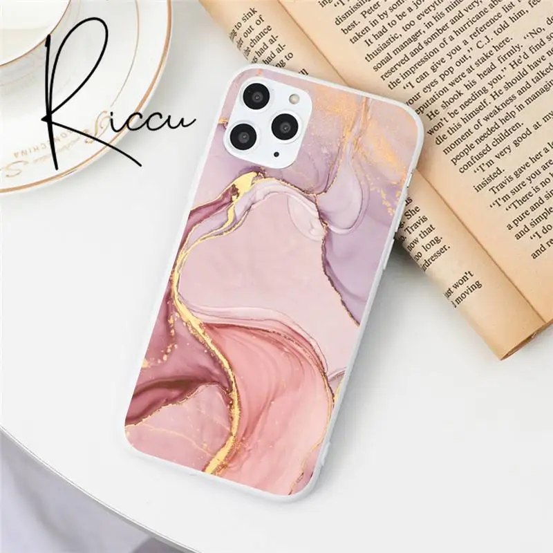 

Pink marble Phone Case for iphone 12 pro max mini 11 pro XS MAX 8 7 6 6S Plus X 5S SE 2020 XR Candy white Silicone Cases cover