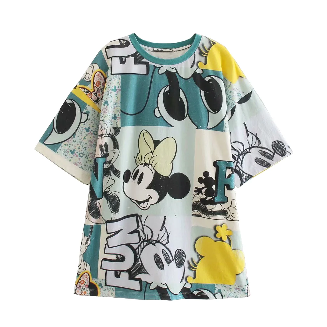 

Disney Euramerican women's spring/summer versatile round collar top Mickey Minnie loose cotton short-sleeved T-shirt