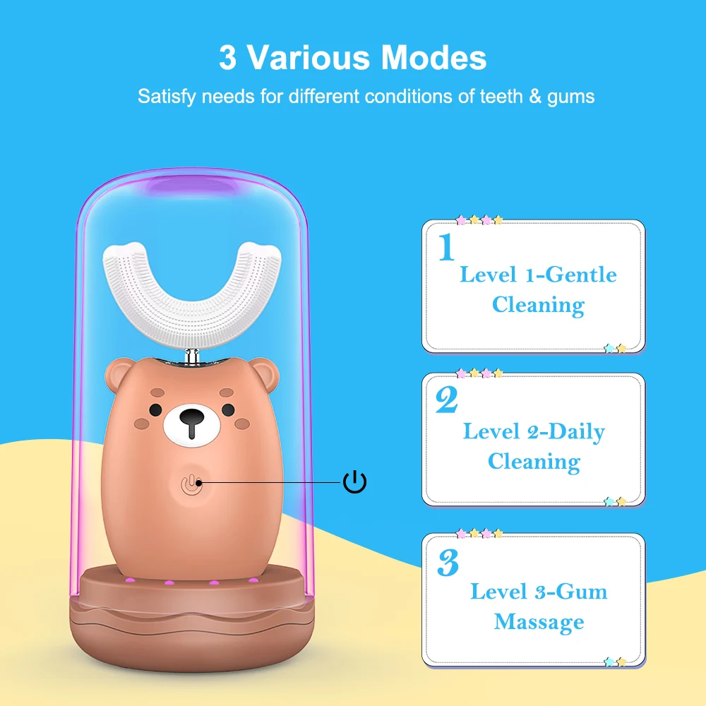 1Pcs Cute Kids' Electric Toothbrush Rechargeable Sonic U Shape Brush Head Silicone Automatic Children Teeth | Бытовая техника