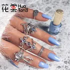 HuaTang 5 шт.компл., винтажные серебряные цветные кольца, наборы для женщин, синий кристалл, камень, животное, полые, ручное сердце, ювелирное изделие, 9537