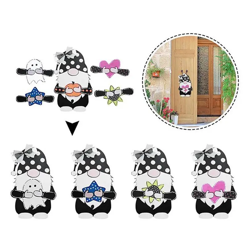 

Gnome Door Hanger DIY Welcome Wreath Sign for Farmhouse Front Porch Decor with Interchangeable Holiday Pieces Front Door Porch
