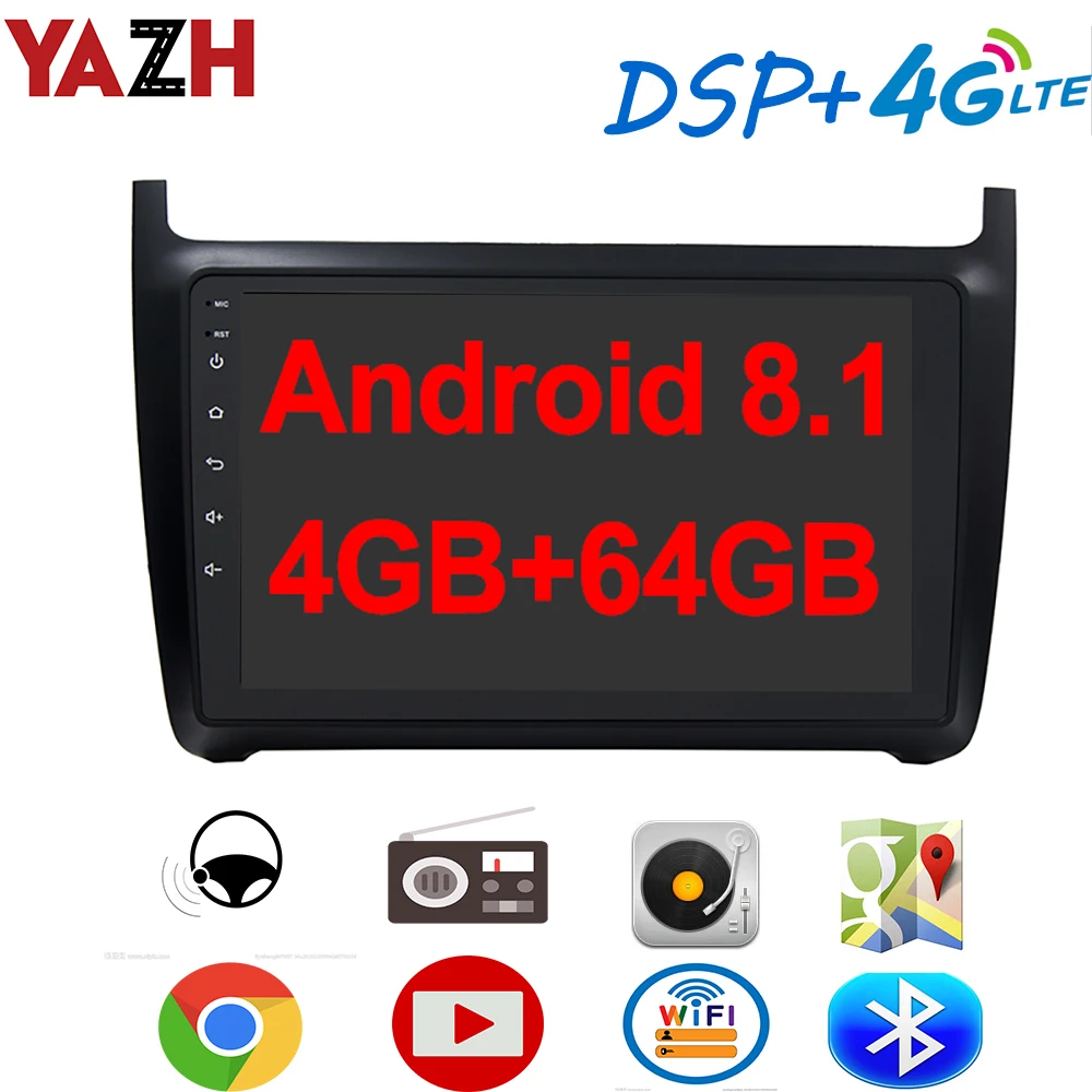 YAZH Android 8 1 4 Гб 64 ГБ Автомобильный блок радио для VolksWagen POLO 2012 2013 2014 2015 2016 с Bluetooth 5 0 SWC