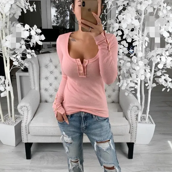 10213 pink Модные женские топы и тройники, элегантная женская повседневная одежда, свободная футболка, женская футболка с длинным рукавом и пуговицами, женские футболки размера плюс 5XL - Цвет: 10213 pink