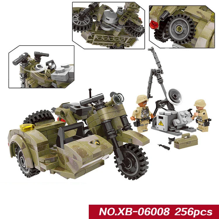 WW2 военный через battleland MWSC мотоцикл с сидекарским кирпичом строительный блок moc