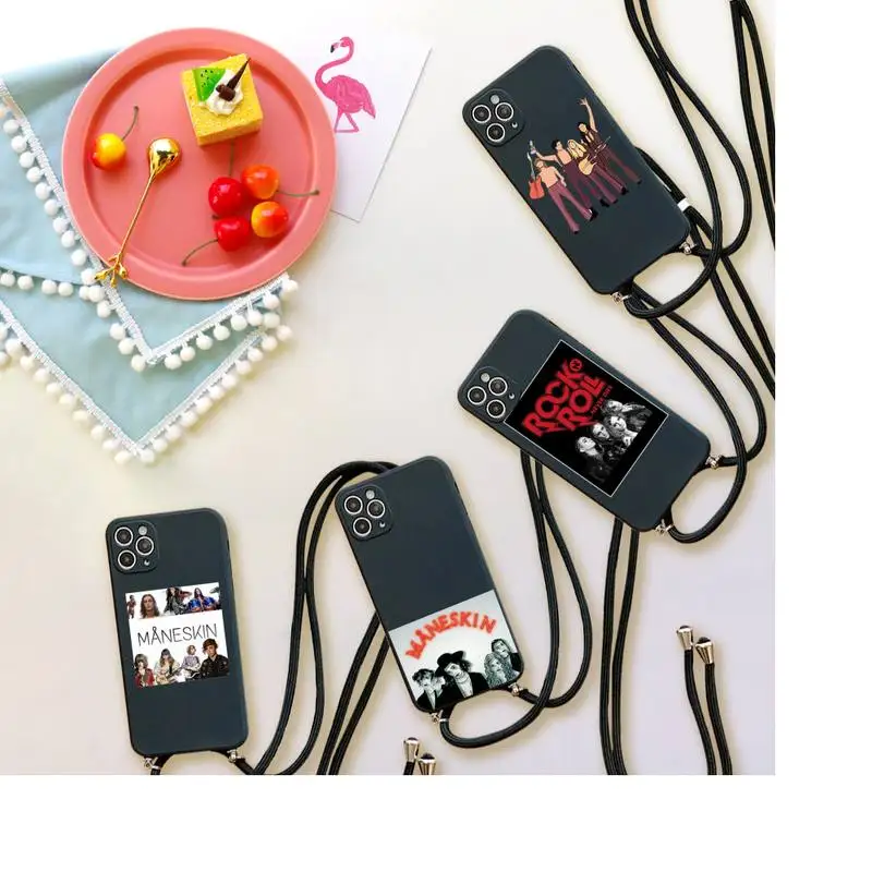 

Maneskin Art soft Phone Case For iPhone 7 8 11 12 X XS XR MINI Pro Max Plus Strap Cord Chain Lanyard soft Luxury cool cpque