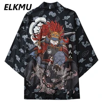 elkmu streetwear japanese kimono cardigan jacket men officer harajuku hip hop cat print jacket summer thin loose kimono he160
