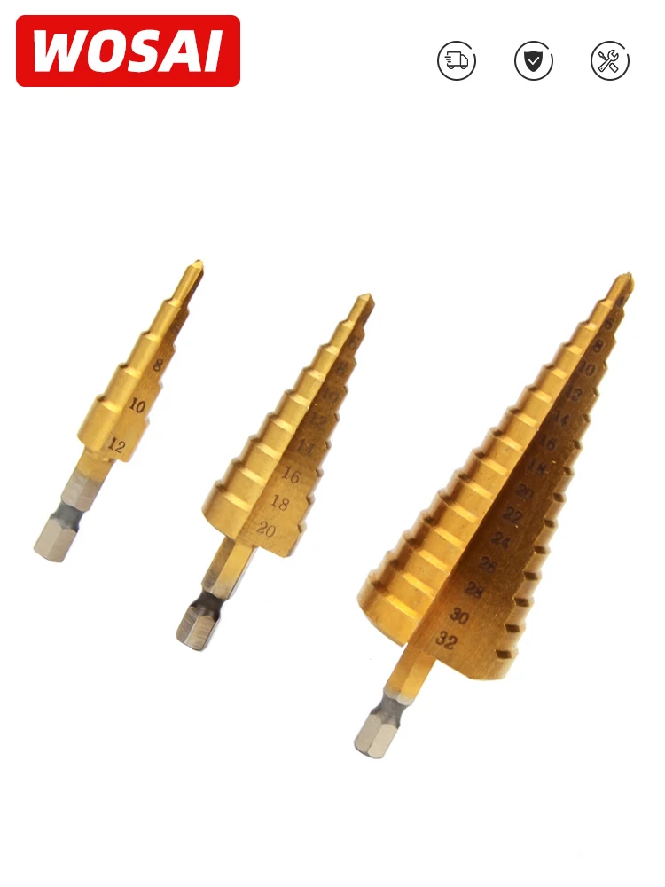 

Набор ступенчатых сверл WOSAI из быстрорежущей стали, комплект из 3 конусных насадок для отверстий, конусные, 4-12/ 20/ 32 мм, 1/4 дюйма, металлические...