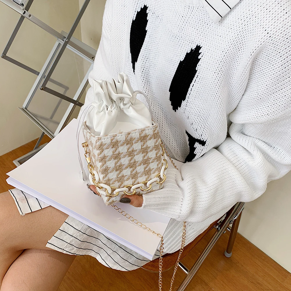 Ретро клетчатая сумка сумки на плечо для женщин сумка-ведро портативная