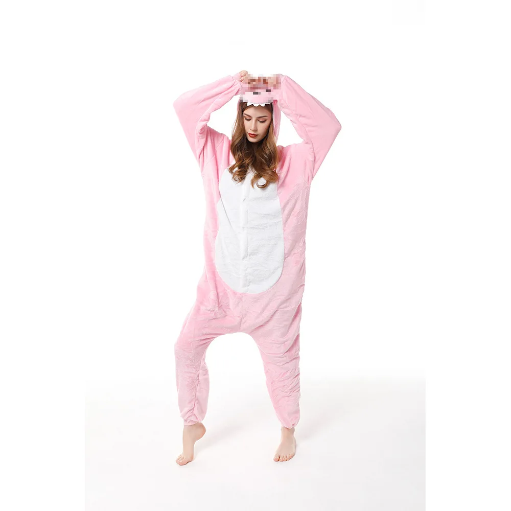 Pink Onsie Women Adult Animal Unicorn Cartoon Pajamas Winter Flannel Hooded Warm Unisex Sleepwear Holiday Party Cosplay Costume