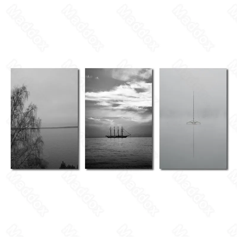 

Canvas Printing Gray Series Seaside Landscape Decorative Painting Black and White Personality Niche Fashion Bedroom Paintings