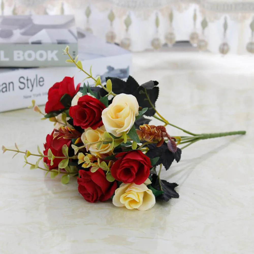 

1 bouquet 12 Artificial Rose Heads Flower Wedding Bridal silk Bouquet Birthday Party Valentine's Day Home Decoration