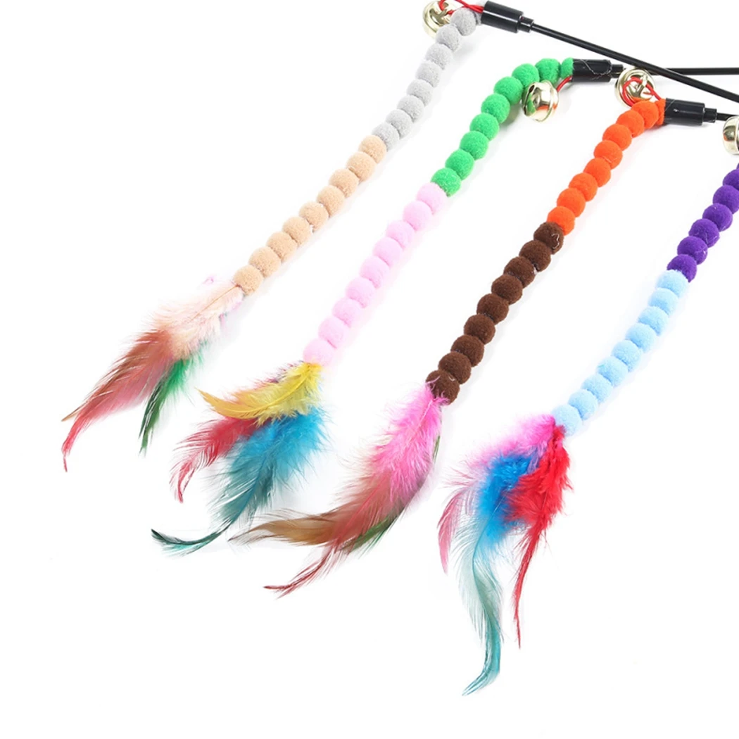 

1PC Teaser Feather Toys Kitten Funny Colorful Rod Cat Wand Toys Plastic Bell Pet Cat Toys Interactive Stick Pet Cat Supplies