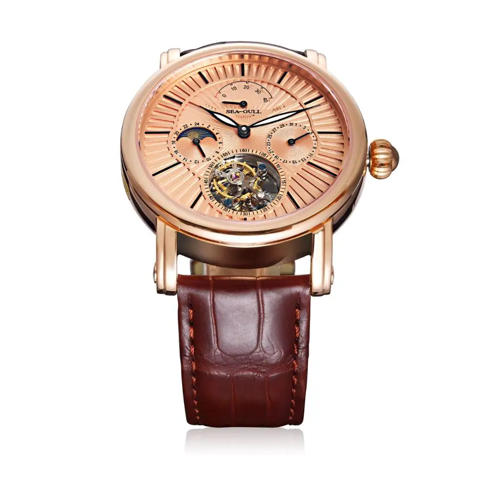 Механические часы Seagull Tourbillon, запас мощности, индикатор дня и ночи, ручные мужские часы 518,6806 с сертификационной бумагой