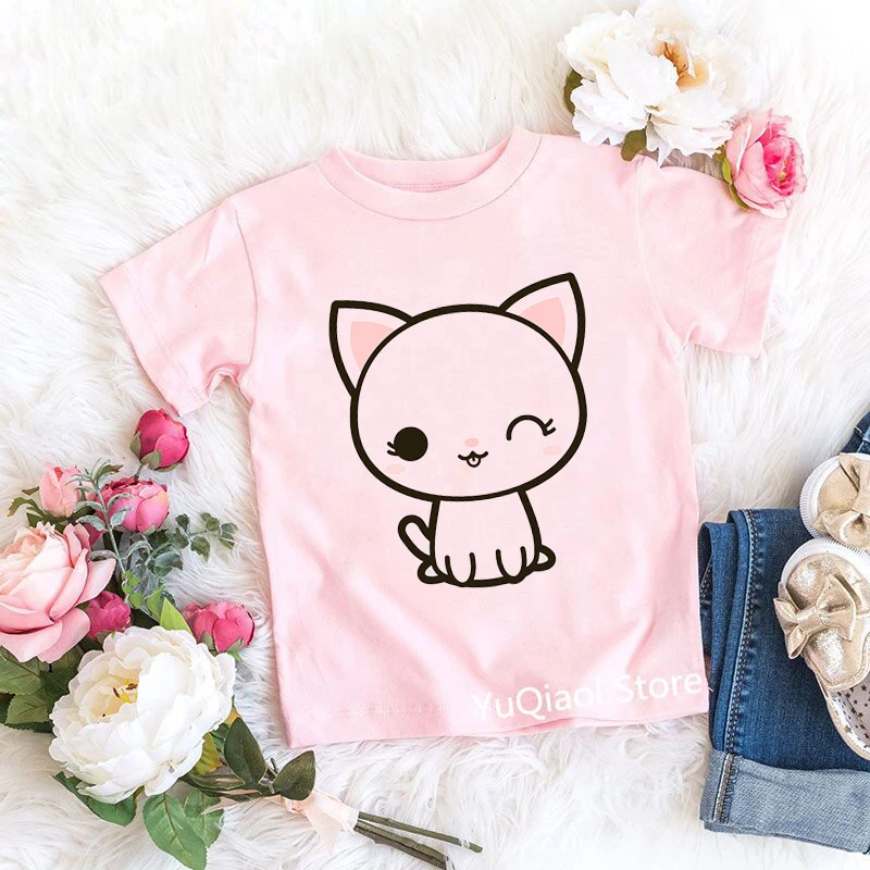 Camiseta rosa de alta calidad para ni&ntilde;as, ropa para ni&ntilde;os y beb&eacute;s, camisetas divertidas con estampado de gato, camisetas para ni&ntilde;os de 3 a 13 a&ntilde;os 2021-3