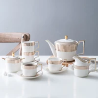 ceramic tea set white background gold net low bone porcelain coffee cup set creative afternoon tea black tea cup