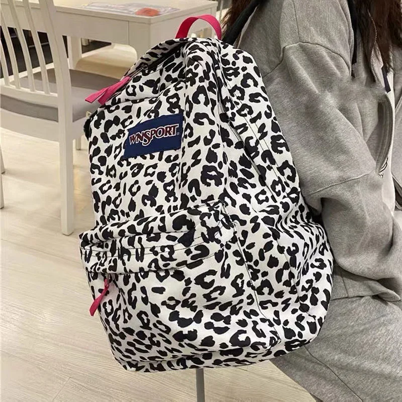 

2021 school bags for teenage girls Laptop Backpack Canvas Leopard Print School For girls Kawaii College Student