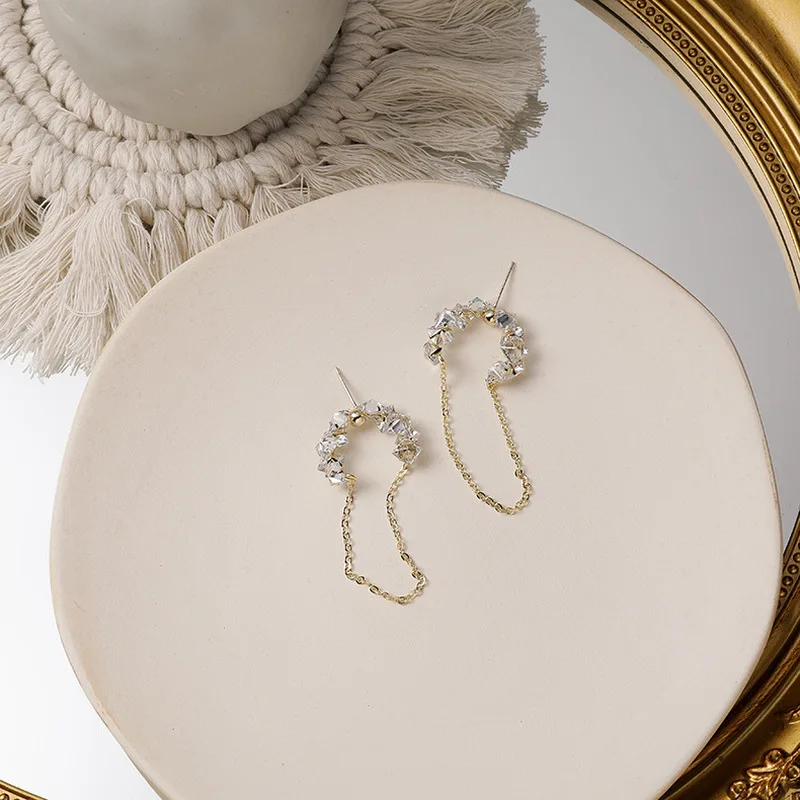 

Temperament Bling CZ Cubic Zirconia Long Tassel Earrings for Women Gold Color Link Chain Clear Crystal Clip Earrings Oorbellen