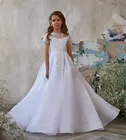 Белое платье принцессы цвета слоновой кости для первого причастия, Тюлевое платье с аппликацией для девочек, нарядное платье с цветочным рисунком для девочек